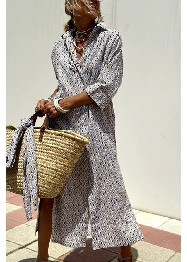 Summer Red Striped Long Shirt Dress Half Sleeve