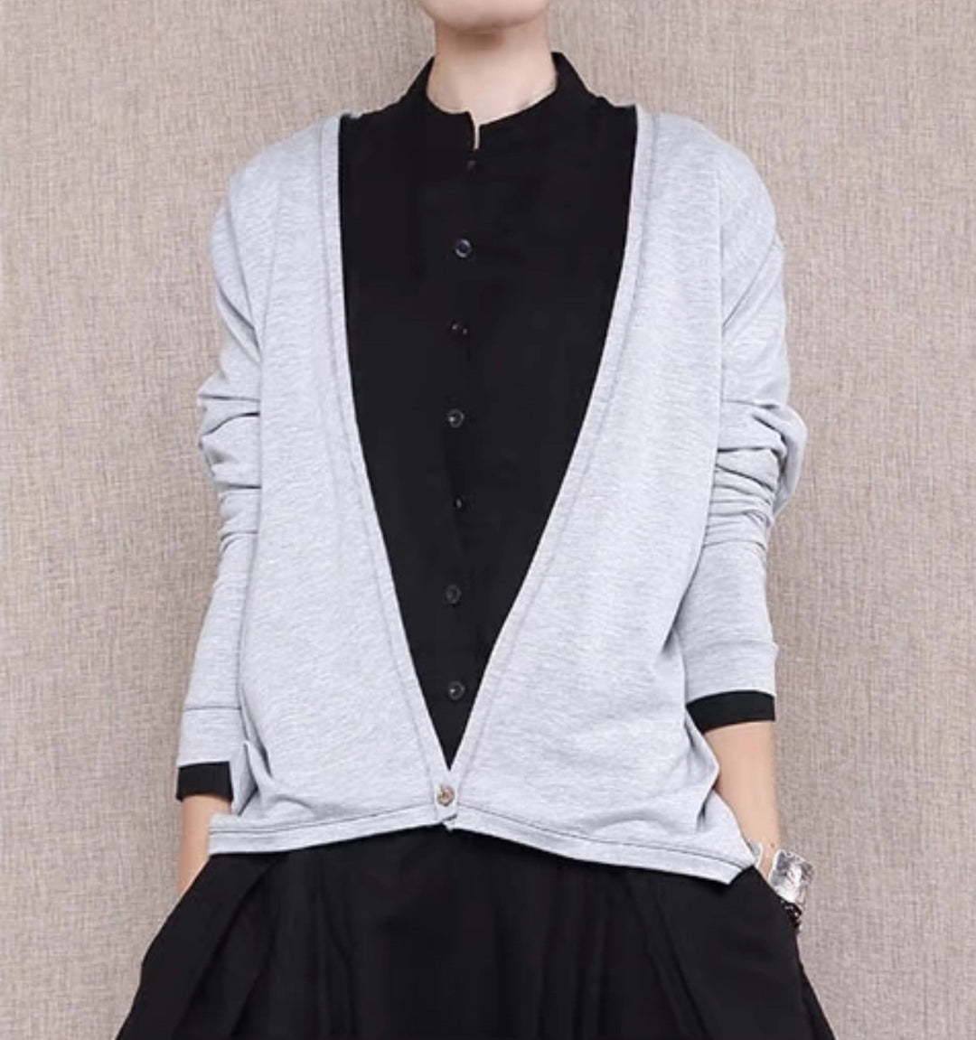 Navy Knitted Cotton Coat Deep V Outwear