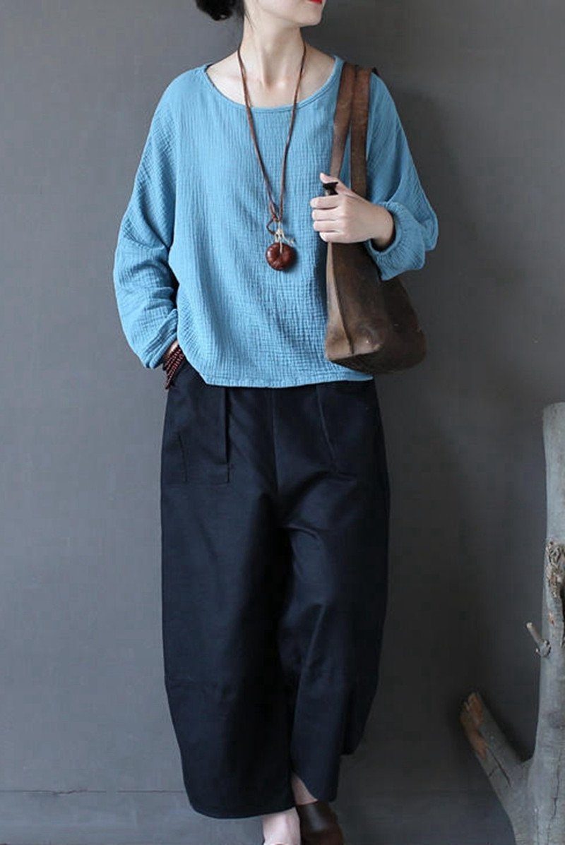 Black Loose Cotton Linen Casual Ankle Length Pants Women Clothes