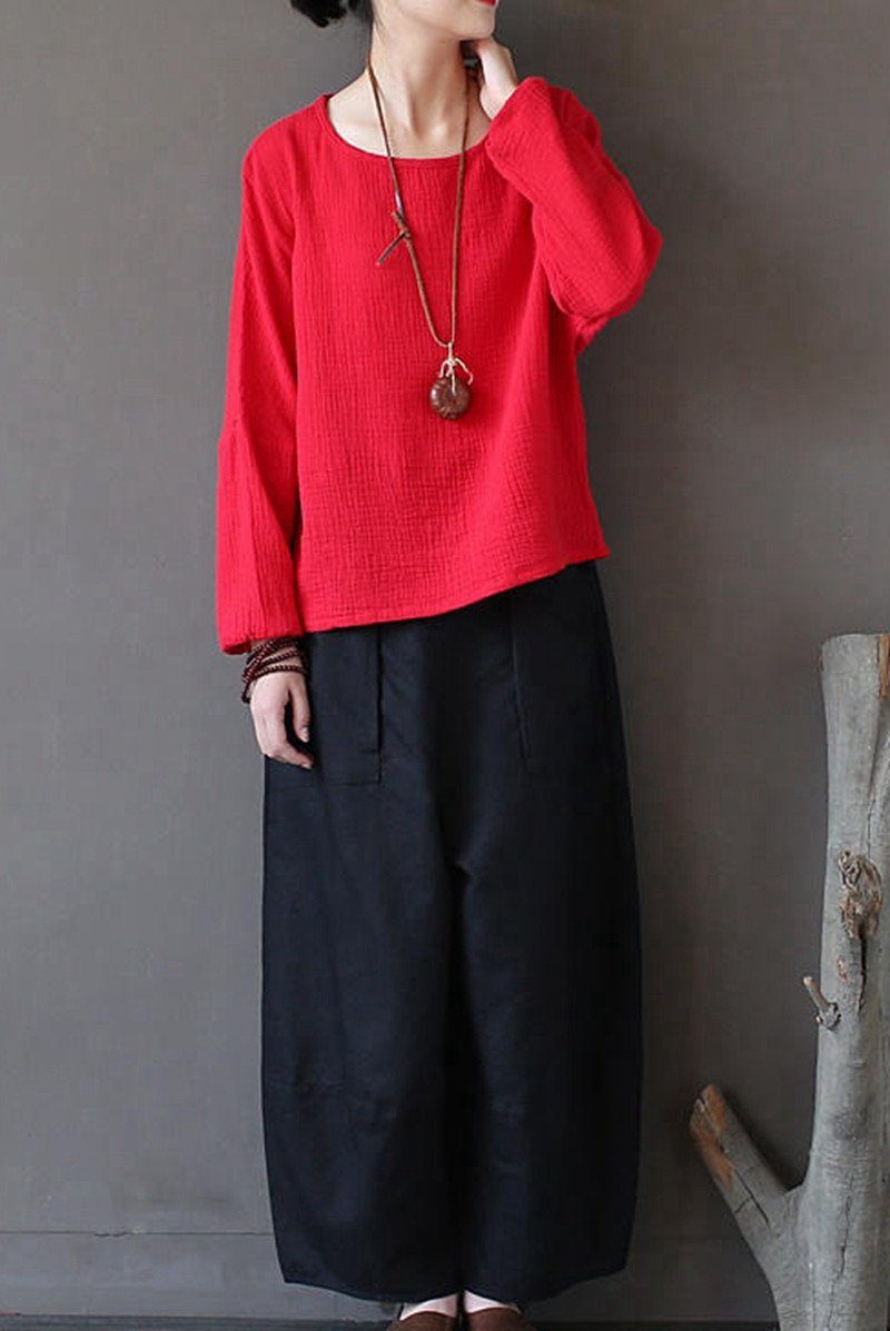 Black Loose Cotton Linen Casual Ankle Length Pants Women Clothes