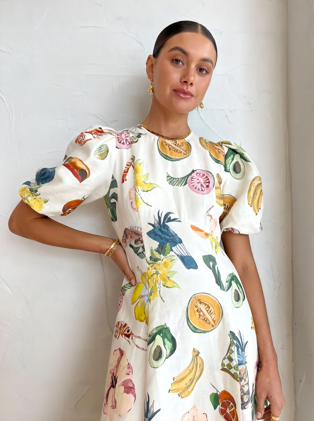 Women Graffiti Print Slim Versatile Dress Short Sleeve