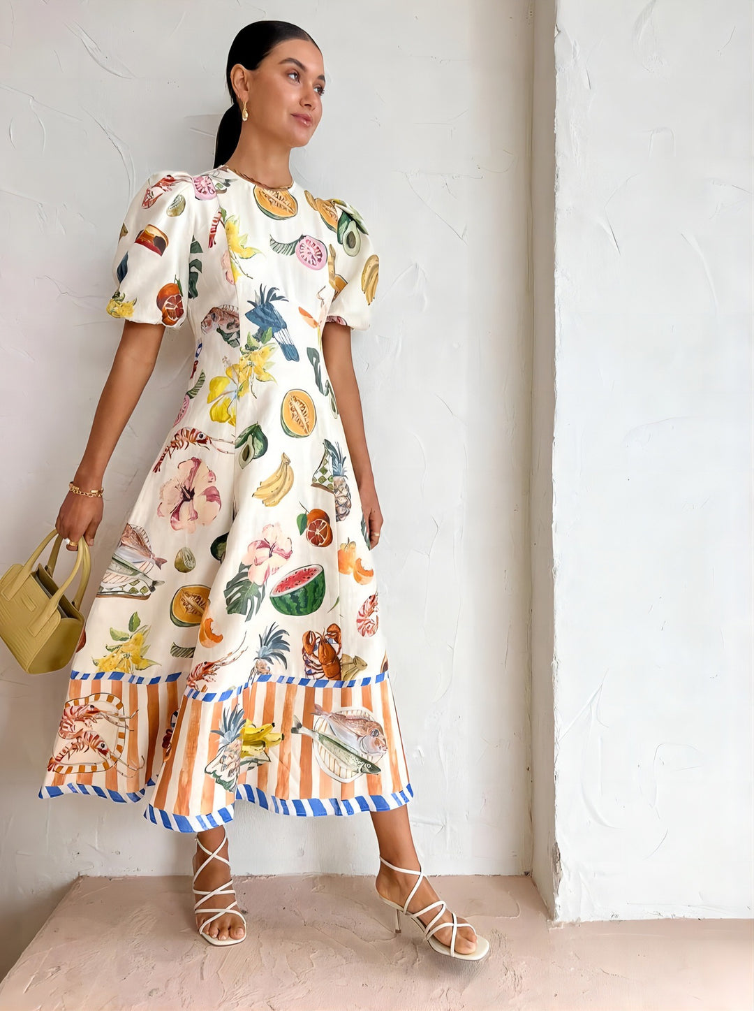 Women Graffiti Print Slim Versatile Dress Short Sleeve