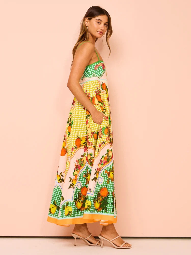 Loose Printed Backless Suspender Sexy Maxi Dress