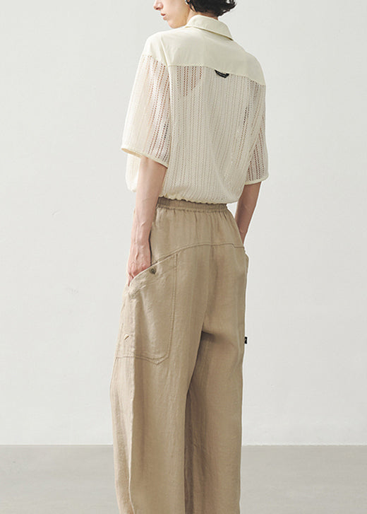 2025 Casual Beige Zippered Hollow Out Coat Short Sleeved