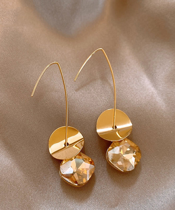 2025 Gold Copper Alloy Zircon Sequins Drop Earrings