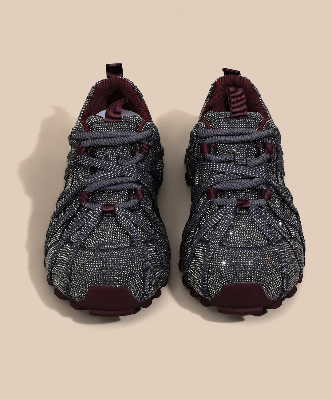 2025 Lace Up Splicing Platform Sport Shoes Black Zircon