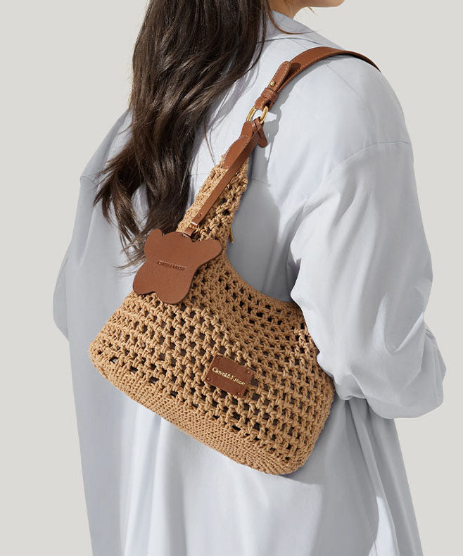 2025 New Khaki Grass Woven Large Capacity Shoulder Bag