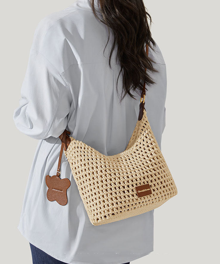 2025 New Khaki Grass Woven Large Capacity Shoulder Bag