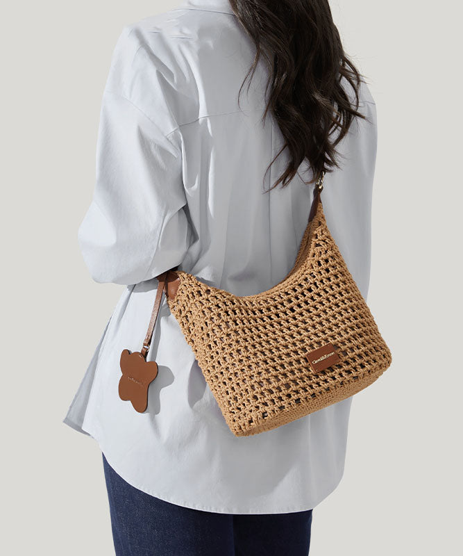 2025 New Khaki Grass Woven Large Capacity Shoulder Bag