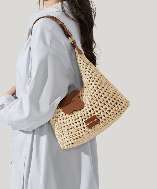 2025 New Khaki Grass Woven Large Capacity Shoulder Bag