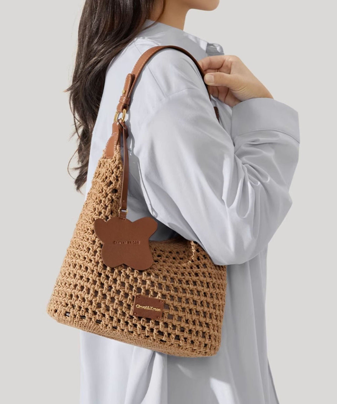 2025 New Khaki Grass Woven Large Capacity Shoulder Bag