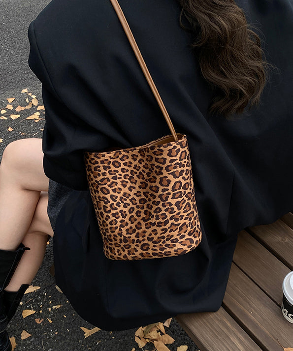 2025 New Suede Brown Leopard Print Bucket Bag