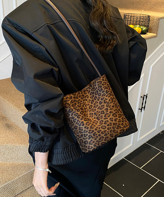 2025 New Suede Brown Leopard Print Bucket Bag