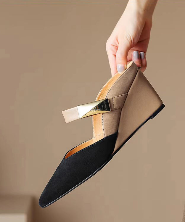 2025 New Summer Apricot Pointed Rivet Wedge Heels Slide Sandals