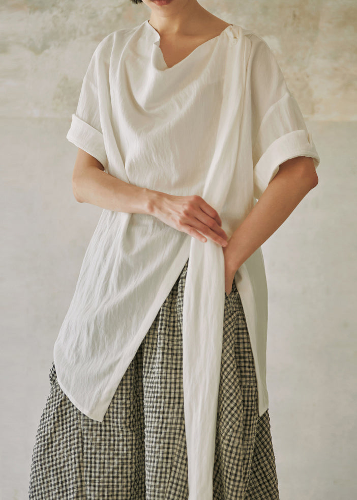 2025 New White Asymmetrical Design Cotton Shirts Summer