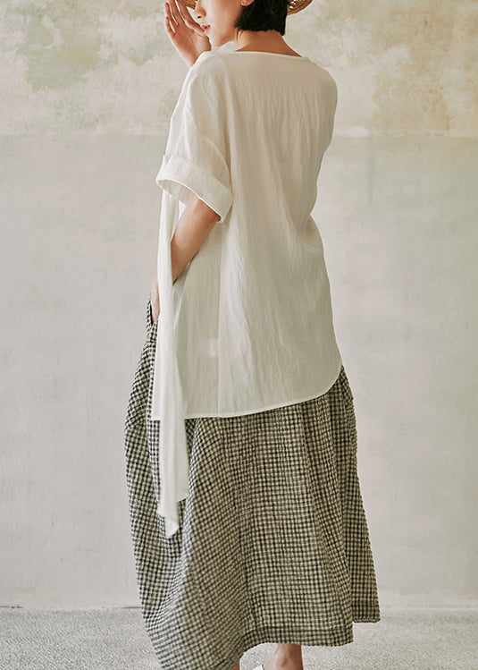 2025 New White Asymmetrical Design Cotton Shirts Summer