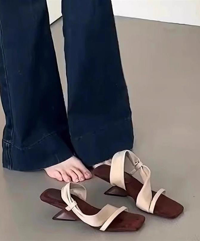 2025 Splicing Apricot Pink Faux Leather Peep Toe Slide Sandals