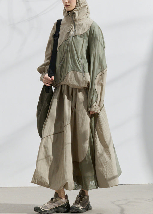 2025 Summer Green Loose Sunscreen Coat And Skirt Two Pieces Set