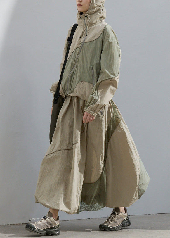 2025 Summer Green Loose Sunscreen Coat And Skirt Two Pieces Set