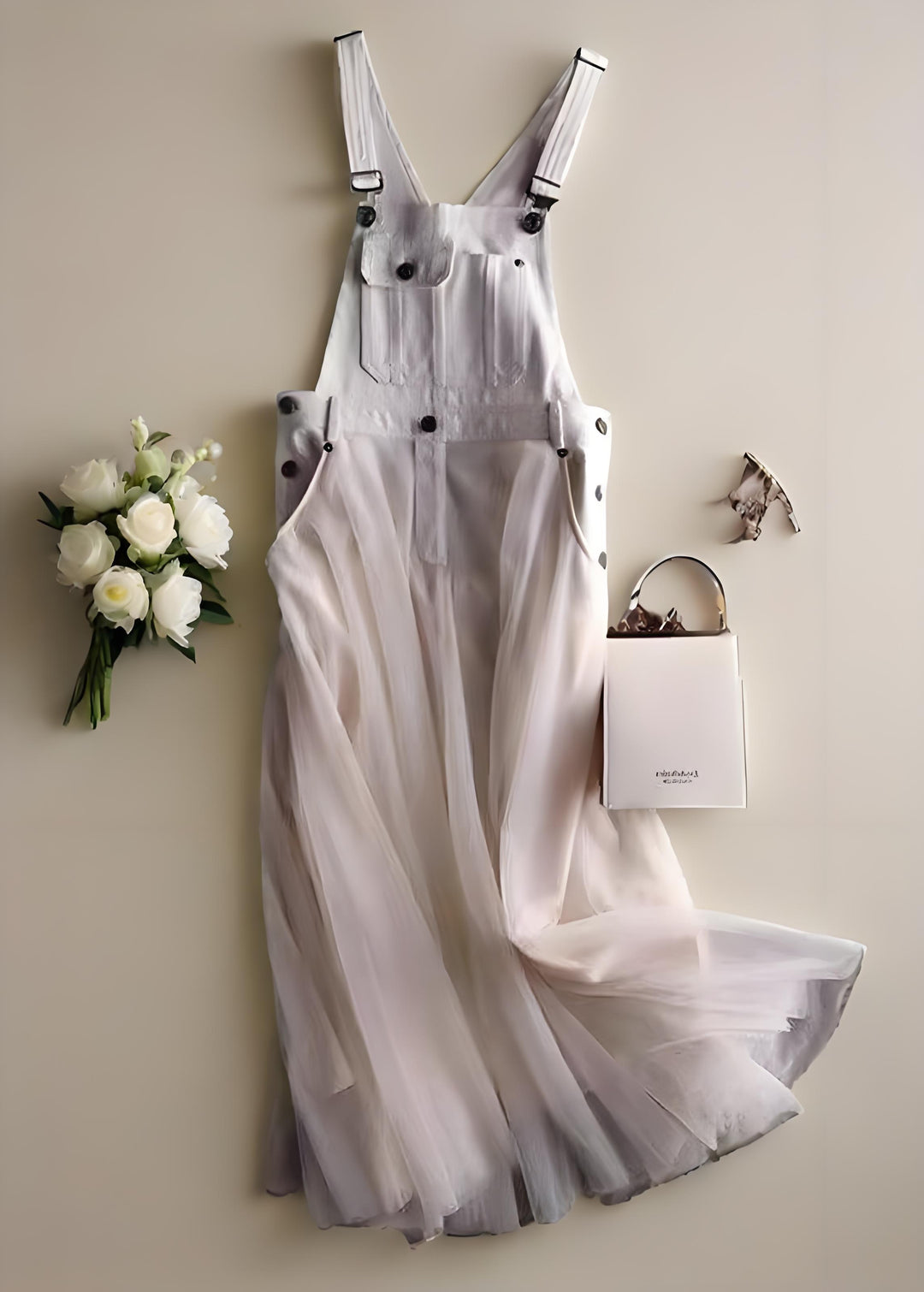 Unique White Tulle Patchwork Denim Strap Dress Summer