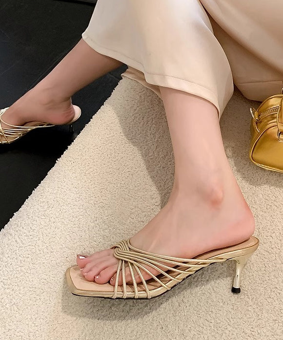 Apricot Faux Leather Splicing French Slide Sandals Peep Toe