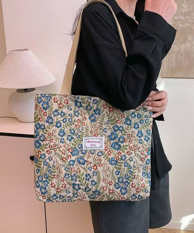 Art Beige Jacquard Large Capacity Canvas Tote Handbag