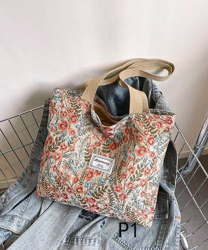 Art Beige Jacquard Large Capacity Canvas Tote Handbag