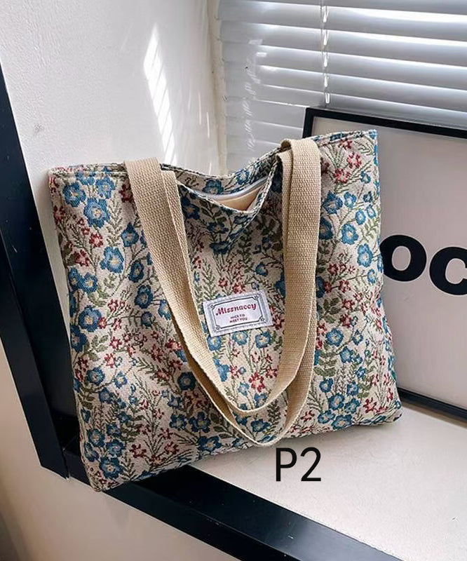 Art Beige Jacquard Large Capacity Canvas Tote Handbag