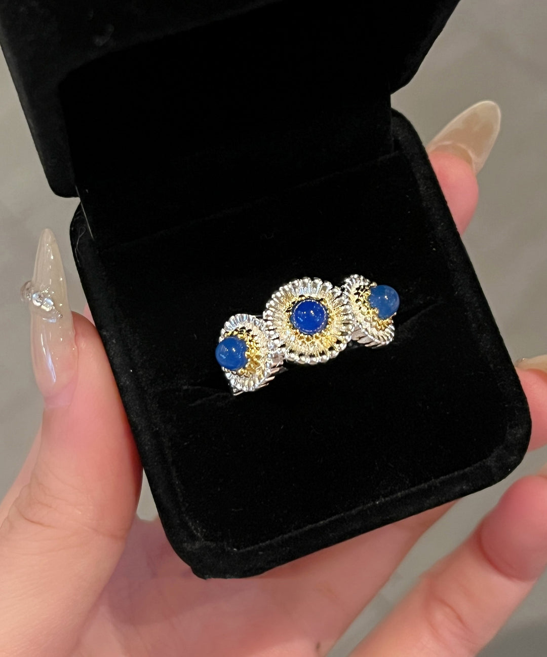 Art Blue Alloy Zircon Chalcedony Little Daisy Rings