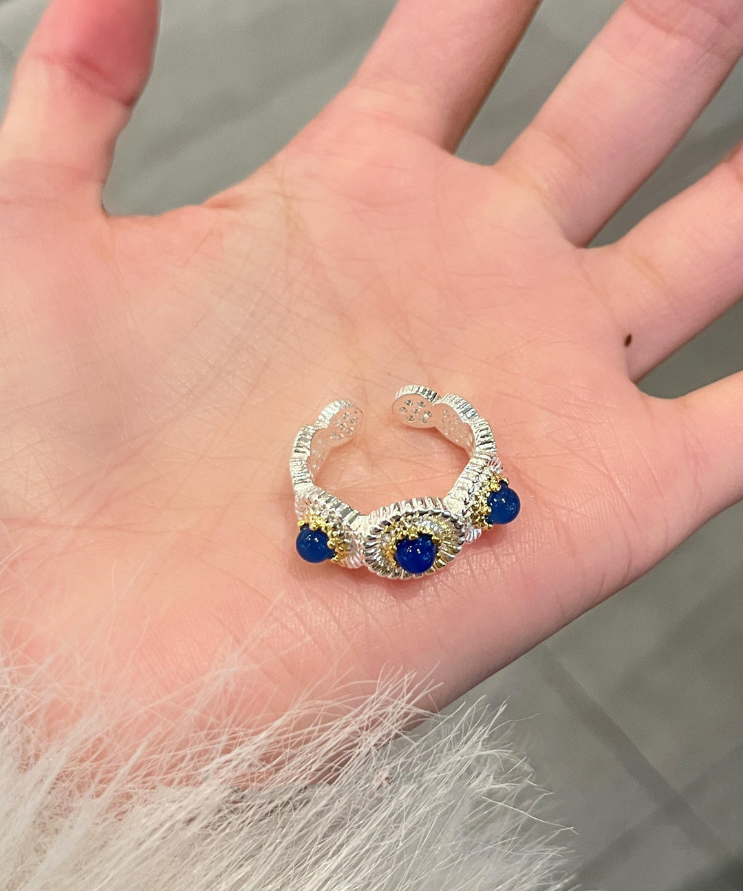 Art Blue Alloy Zircon Chalcedony Little Daisy Rings