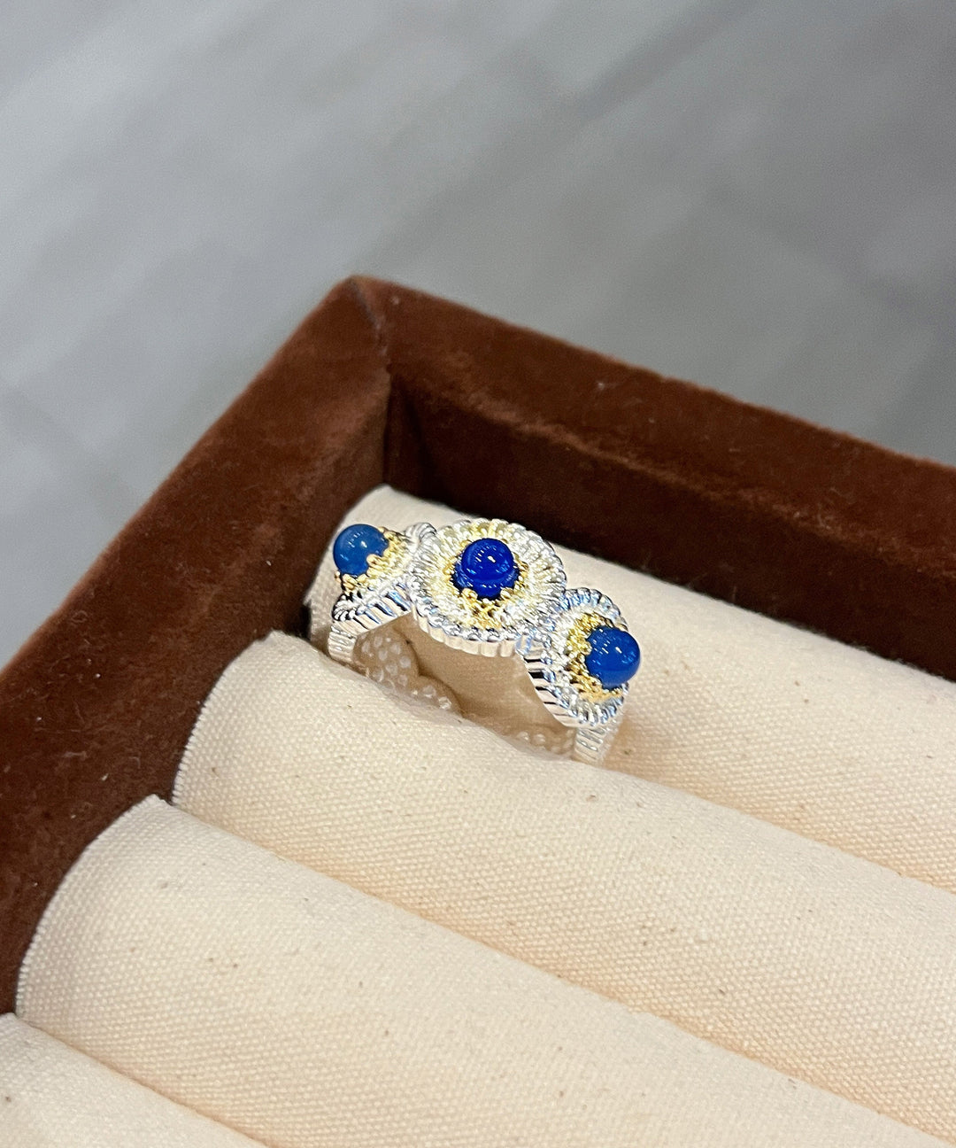 Art Blue Alloy Zircon Chalcedony Little Daisy Rings