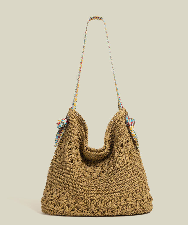 Art Coffee Large Capacity Straw Wove Shoulder Bags