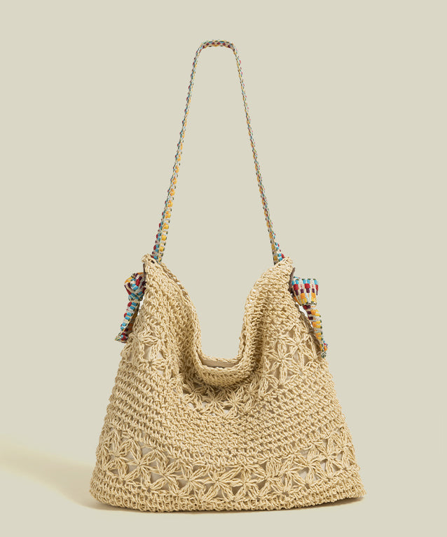 Art Coffee Large Capacity Straw Wove Shoulder Bags