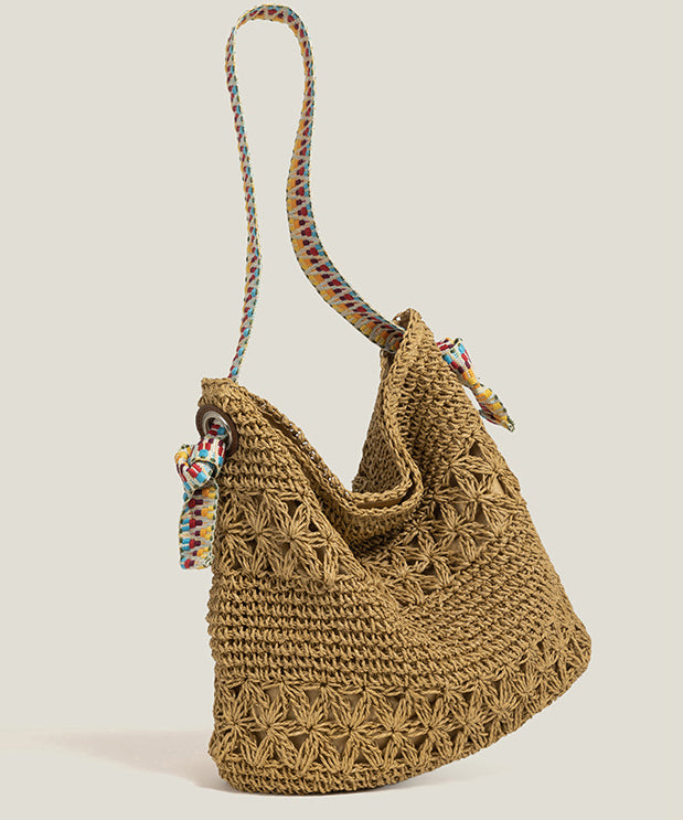 Art Coffee Large Capacity Straw Wove Shoulder Bags