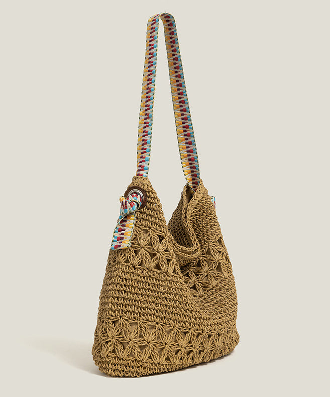 Art Coffee Large Capacity Straw Wove Shoulder Bags