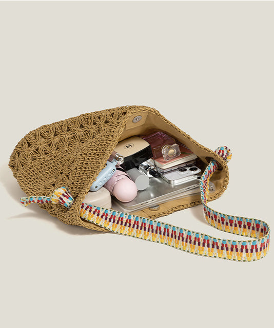 Art Coffee Large Capacity Straw Wove Shoulder Bags