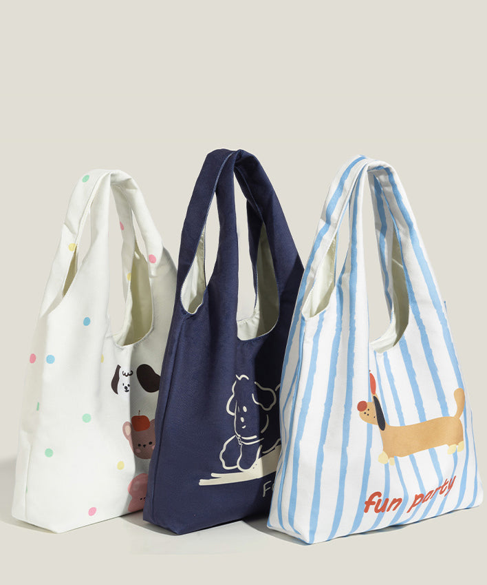 Art Dog Print Large Capacity Canvas Shoulder Bags