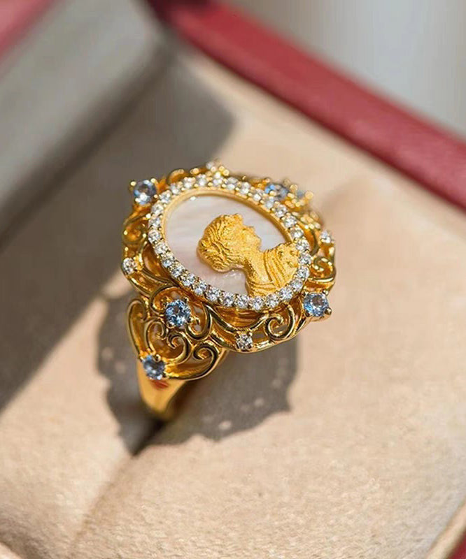 Art Gold Sterling Silver Overgild Zircon Rings