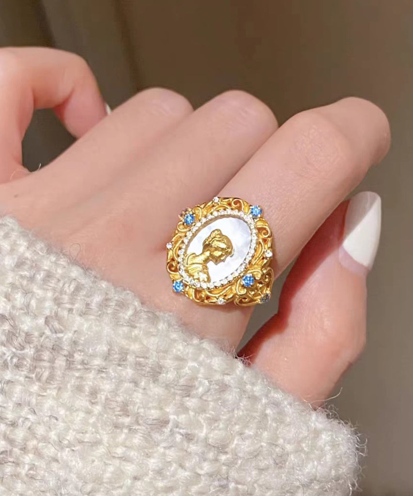 Art Gold Sterling Silver Overgild Zircon Rings