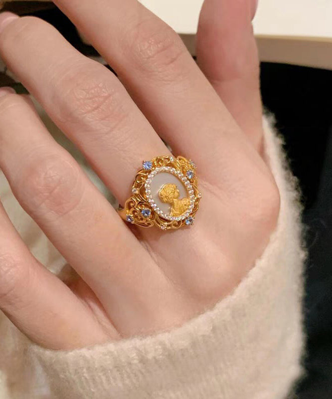 Art Gold Sterling Silver Overgild Zircon Rings