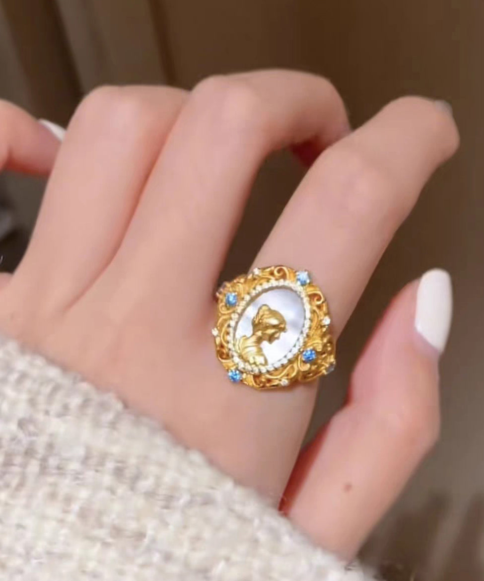 Art Gold Sterling Silver Overgild Zircon Rings