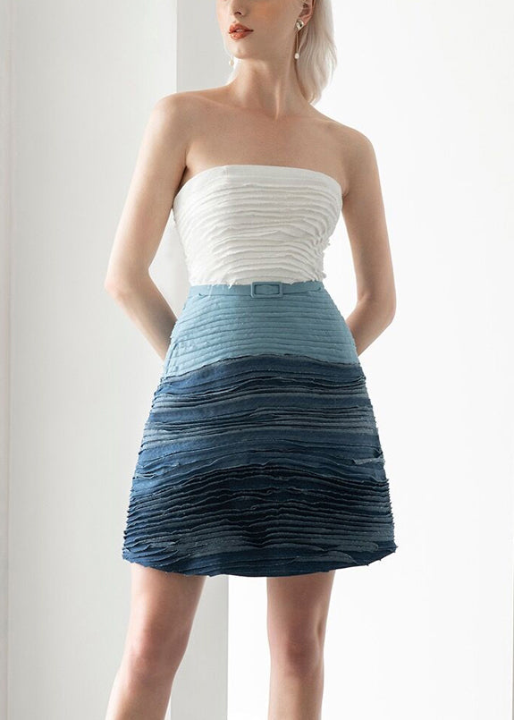 Art Gradient Color Zippered Pockets Cotton Spaghetti Strap Dress Sleeveless