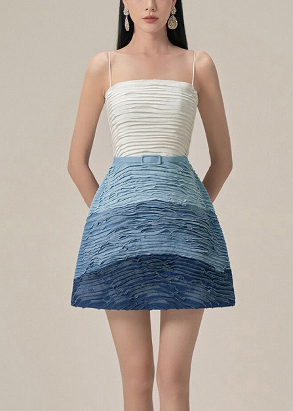 Art Gradient Color Zippered Pockets Cotton Spaghetti Strap Dress Sleeveless