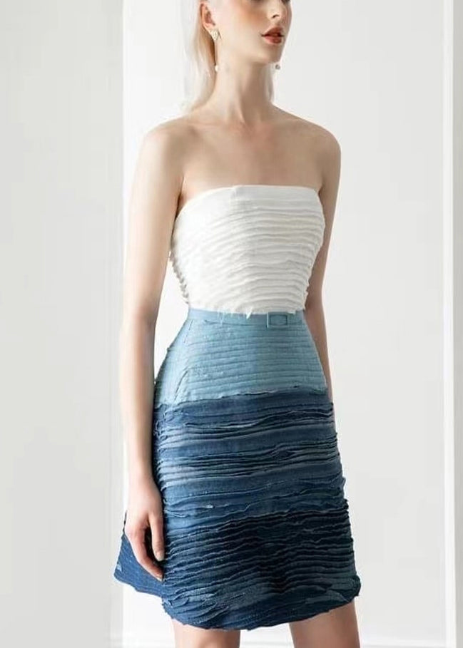 Art Gradient Color Zippered Pockets Cotton Spaghetti Strap Dress Sleeveless