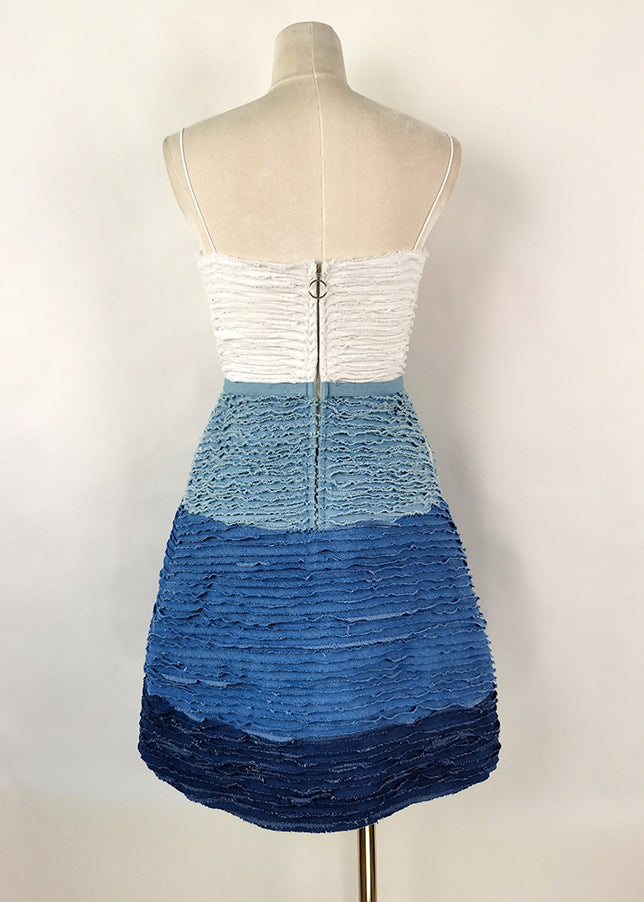 Art Gradient Color Zippered Pockets Cotton Spaghetti Strap Dress Sleeveless