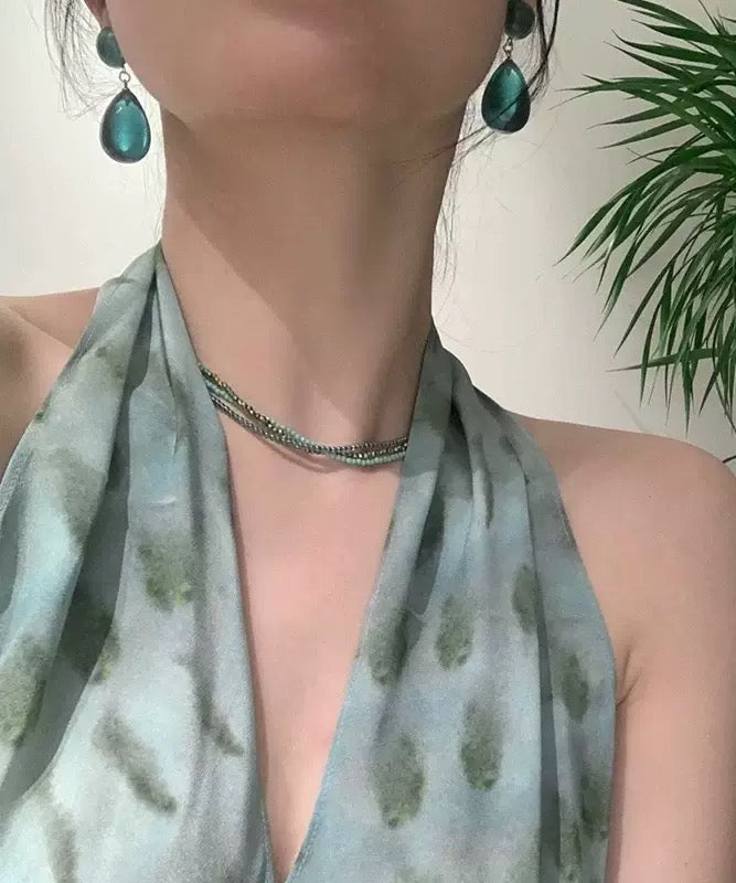 Art Green Alloy Gem Stone Water Droplet Drop Earrings