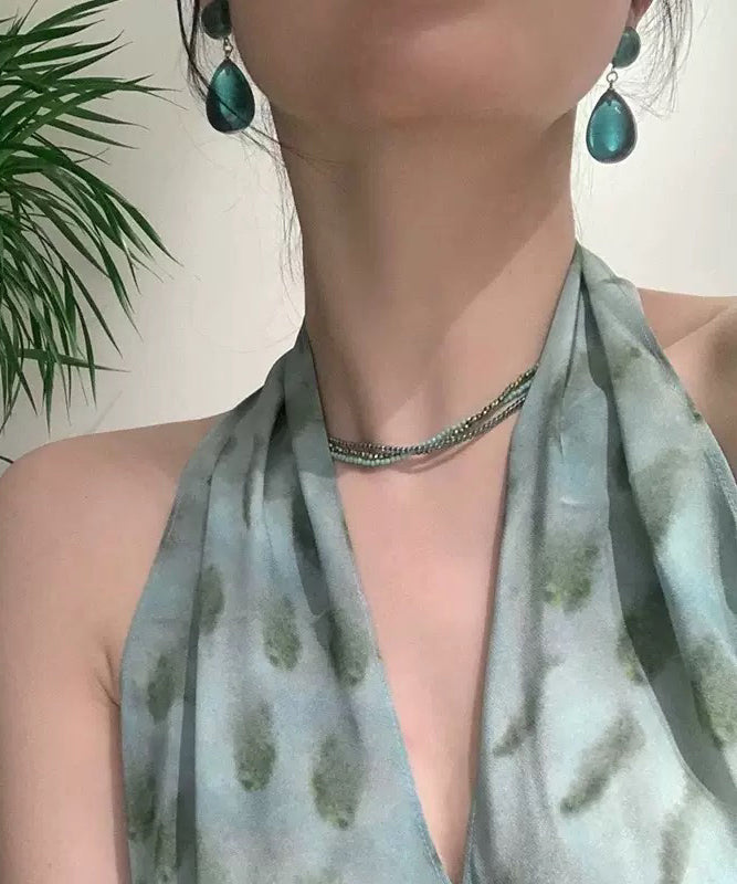 Art Green Alloy Gem Stone Water Droplet Drop Earrings