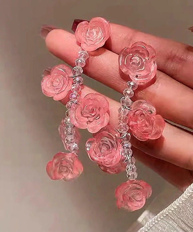 Art Red Acrylic Floral Crysta Drop Earrings