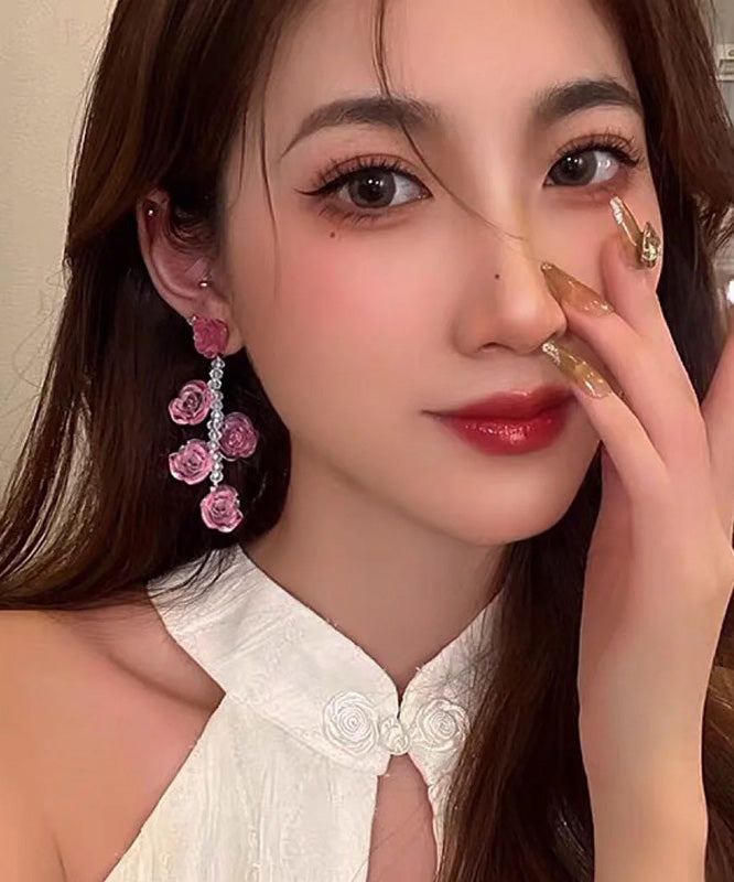 Art Red Acrylic Floral Crysta Drop Earrings