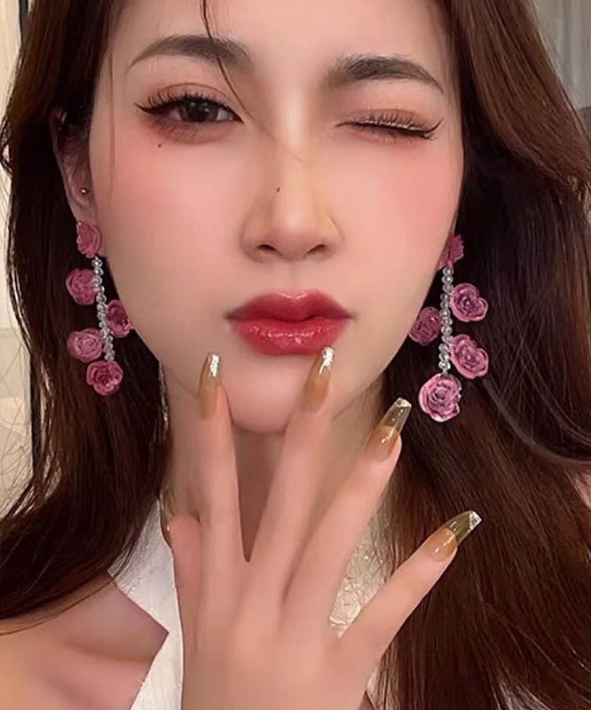 Art Red Acrylic Floral Crysta Drop Earrings